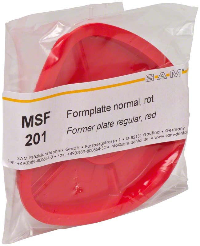 Formplatte rot für Splitcastformer in Verpackung mit Beschriftung.