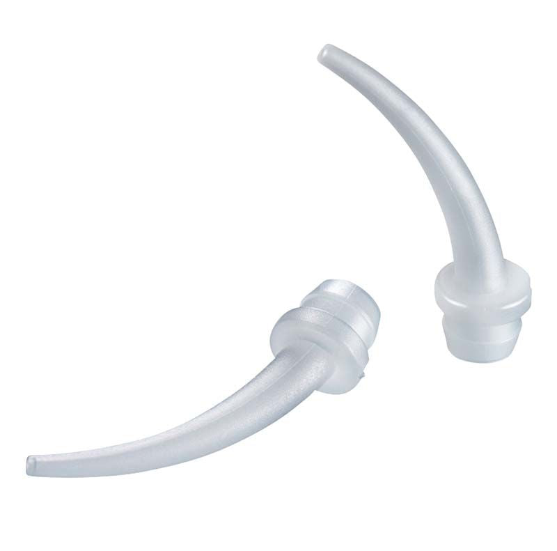 Intraorale Applikationstips aus weißem Kunststoff für Dentalabformmaterialien.