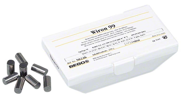 Wiron 99 Nickel-Chrom-Legierung in weißer Verpackung mit Metallstiften.