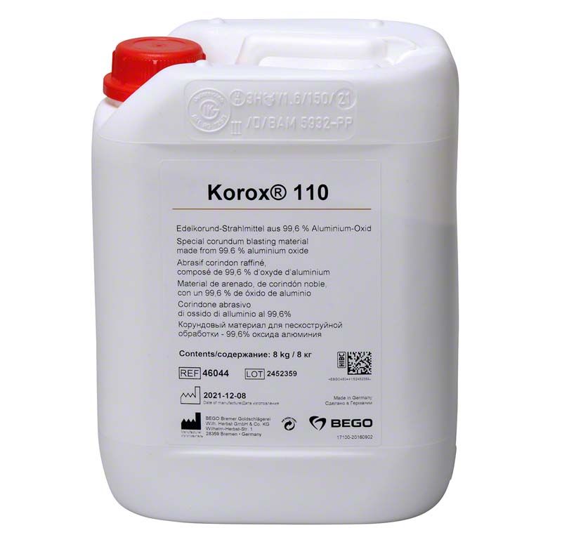 Hochwertiges Korox® 110 Strahlmittel von BEGO in 8kg Kanister.