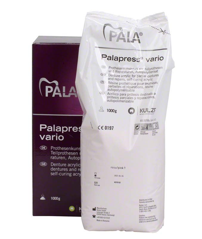 Palapress® vario Pulver 1000g rosa, Verpackung mit Produktinformationen.