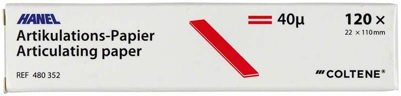 HANEL Artikulationspapier Streifen 40µ rot in Verpackung von Coltene.