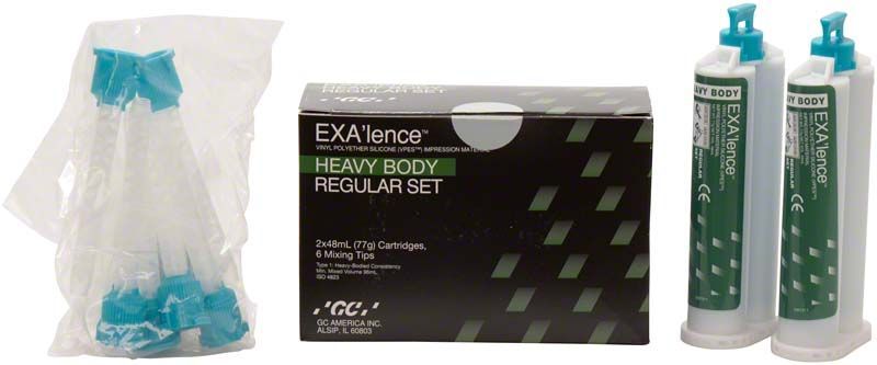 Exalence Heavy Body Regular Set mit zwei Kartuschen und sechs Mischspitzen.