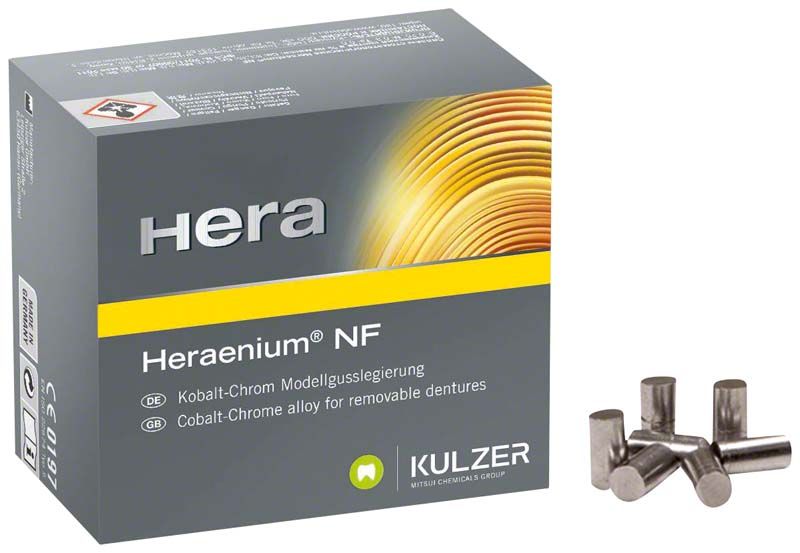 Heraenium® NF Kobalt-Chrom-Modellgusslegierung Verpackung mit Metallstiften.