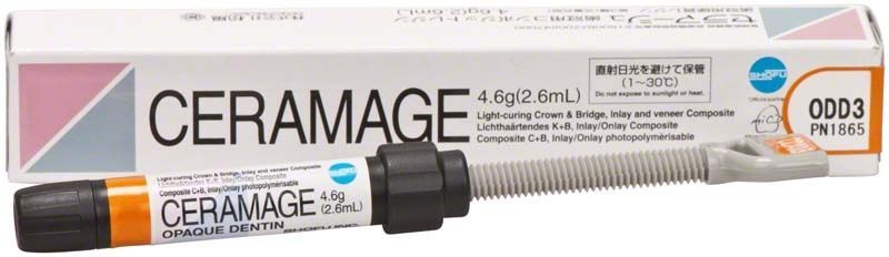 Ceramage Opaque Dentin ODD3 Spritze vor Verpackung.