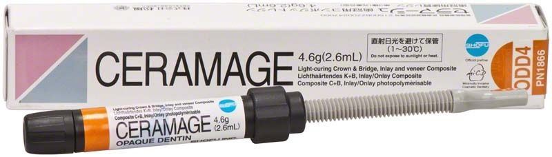 Ceramage Opaque Dentin ODD4 Spritze vor Verpackung.
