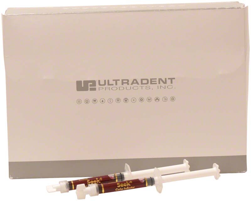 Seek® Econo Refill Spritzen vor Verpackung mit Ultradent-Logo.