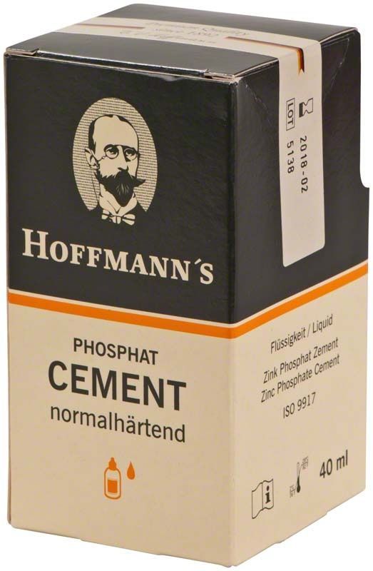 Hoffmann's Phosphat Cement Flüssigkeit Verpackung mit 40 ml Inhalt.