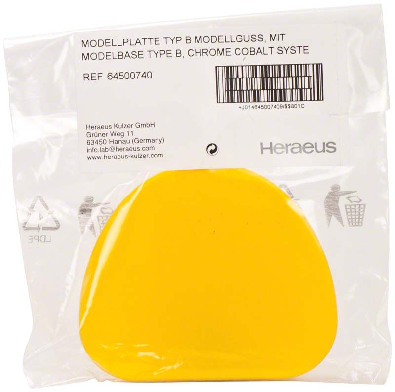 Modellplatte Typ B aus gelbem Kunststoff in transparenter Verpackung.