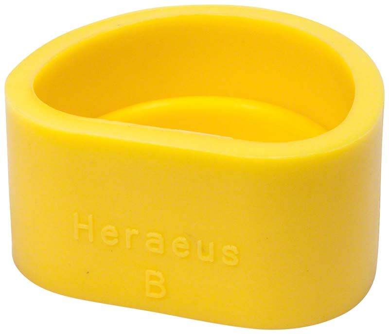 Gelbe Silikonmanschette Vario-Dublierküvette Größe B mit Heraeus-Aufschrift.