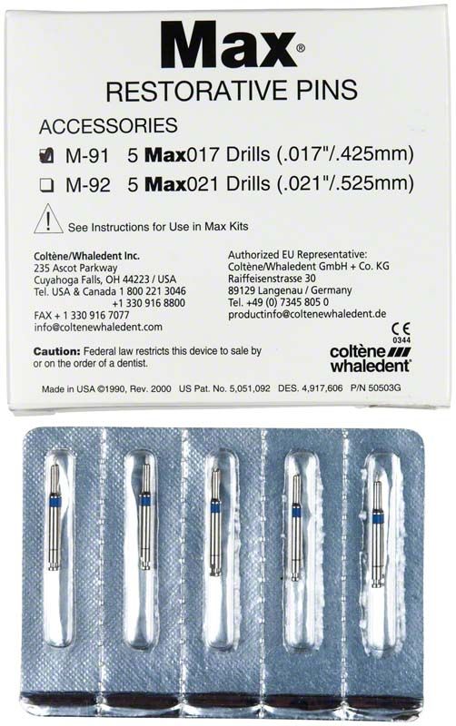 Max Pin Drills 017 blau in Verpackung mit fünf Bohrern.