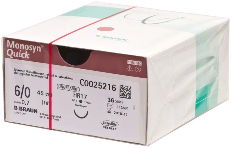 Monosyn® Quick chirurgisches Nahtmaterial 6/0, 45cm, steril verpackt.