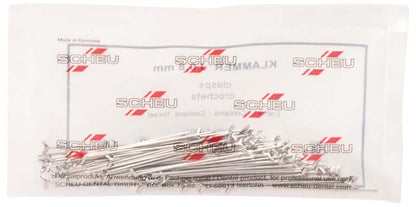 J-Klammer Ø 0,8mm in Verpackung mit sichtbaren Klammern und Etikett.