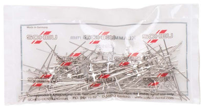 Tüte mit 100 silbernen NK-Klammern Ø 0,8mm, teils sichtbar durch transparente Verpackung.