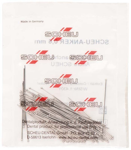 SCHEU-Anker Ø 0,6mm in durchsichtiger Verpackung mit rotem Logo.