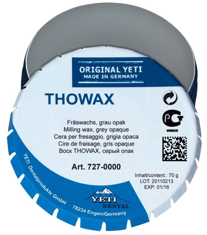 Thowax Fräswachs grau-opak in runder Verpackung von Yeti Dentalprodukte.