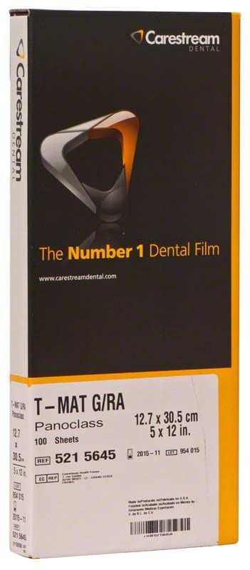 Kodak T-Mat G Panoclass Röntgenfilmverpackung mit Produktinformationen.