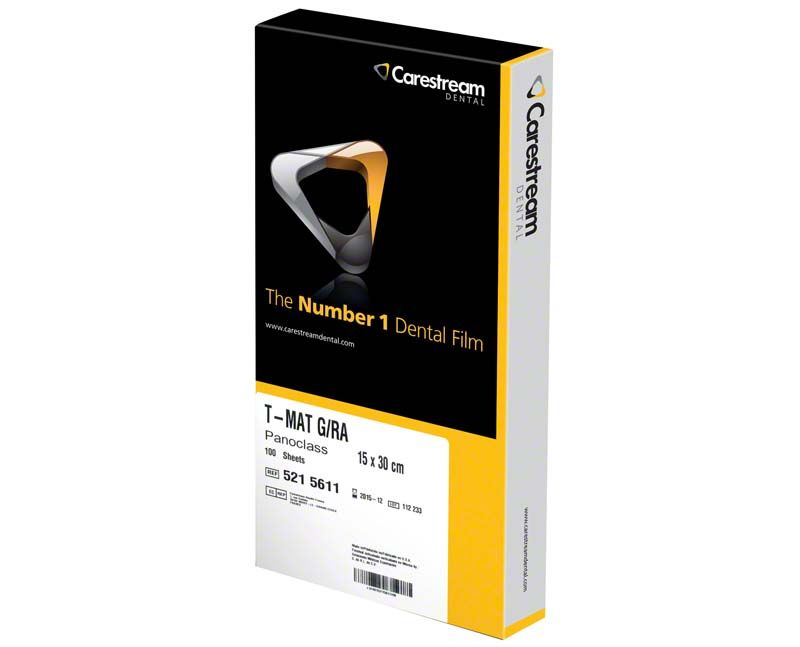 Kodak T-Mat G Panoclass Röntgenfilmverpackung mit Produktinformationen.