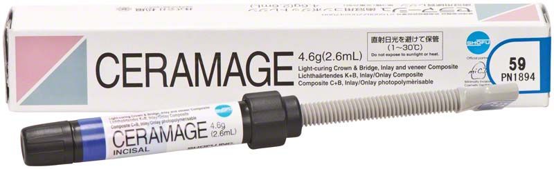 Ceramage Schneide 59 Verblendkunststoff-Spritze vor Produktverpackung.