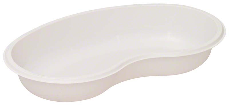 Einmal-Nierenschale aus weißem Kunststoff für medizinische Anwendungen.