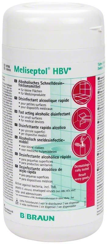 Desinfektions- und Reinigungstücher Meliseptol HBV in weißer Verpackung.