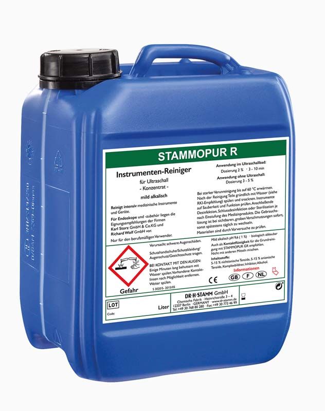 Stammopur R 5-Liter-Kanister für Ultraschallreinigung medizinischer Instrumente.