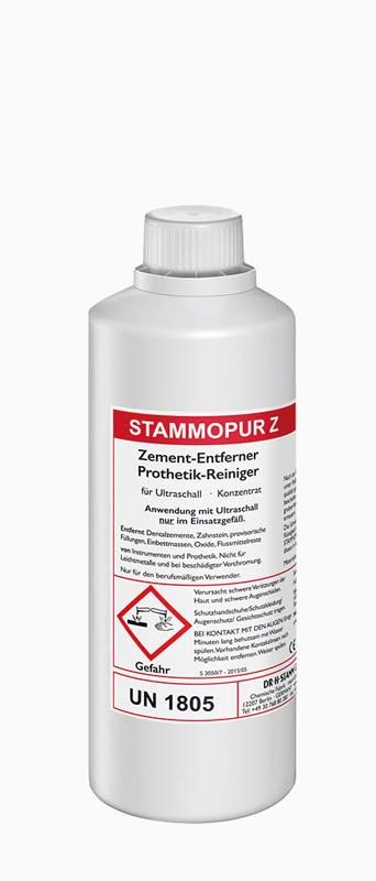 Stammopur Z Zement-Entferner Flasche mit rotem Etikett und Warnsymbolen.