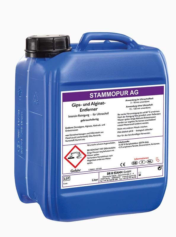 Stammopur AG 5 Liter Kanister mit Etikett für Gips- und Alginat-Entferner.
