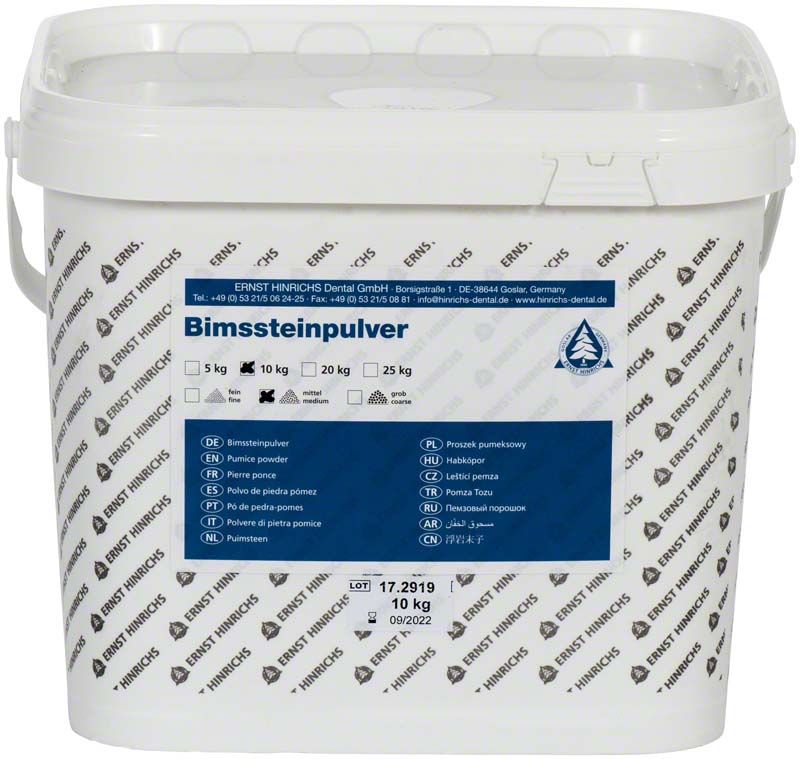 Bimssteinpulver 10kg Eimer von Ernst Hinrichs GmbH mit Etikettendetails.