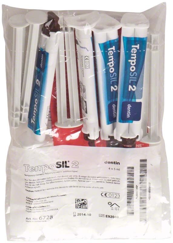 Verpackung von TempoSIL 2 dentin mit vier 5ml Spritzen.