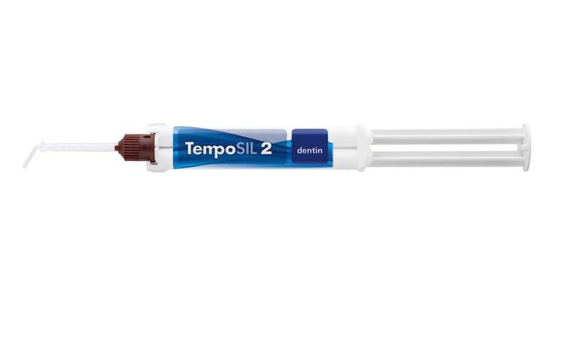 TempoSIL 2 dentin Spritze mit Applikationskanüle für temporären Zahnzement.