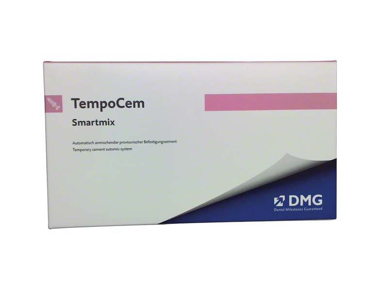 TempoCem Smartmix Verpackung für temporären Zahnzement mit DMG-Logo.