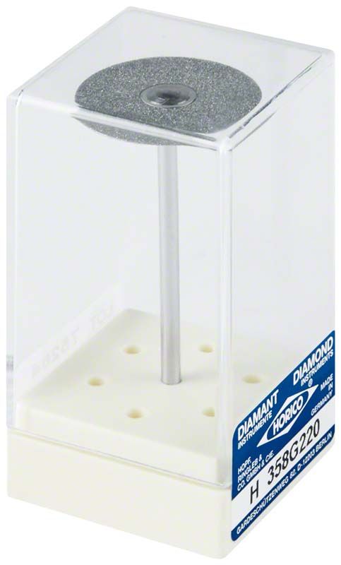 Diamantschleifscheibe DIAFLEX® H 358 G 220 in transparenter Verpackung.