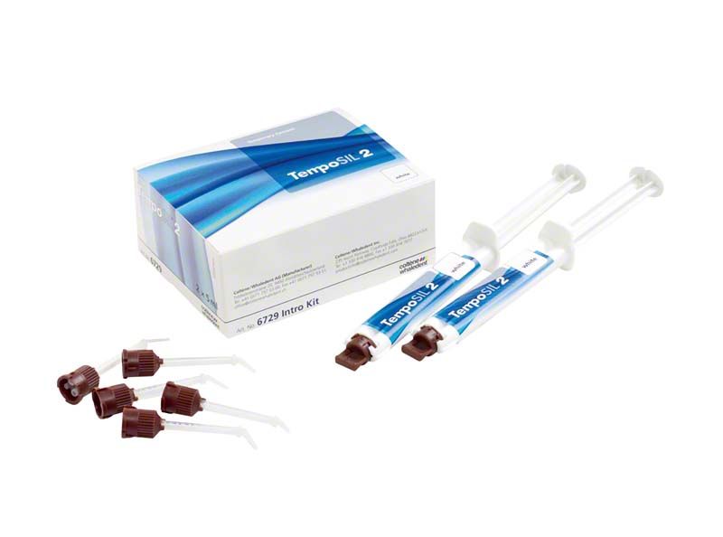 Temposil 2 weiß 2x5ml mit Zubehör und Verpackung.