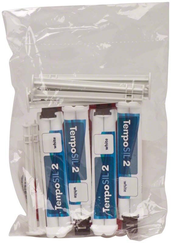 Temporärer A-Silikon-Zement TempoSIL 2, 4x5ml Tuben in Plastikverpackung.