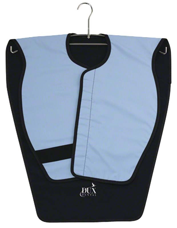 Röntgen-Panorama-Poncho in Blau mit schwarzem Rand und Klettverschluss.