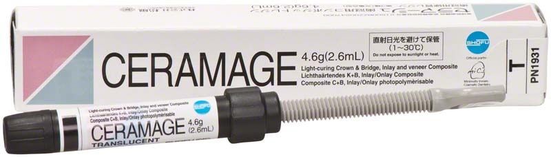 Ceramage Transluzenz T Verblendkunststoff in Spritze vor Verpackung.