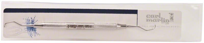 GRACEY-Kürette Ergoform Figur 3-4 mit ergonomischem Griff in Verpackung.