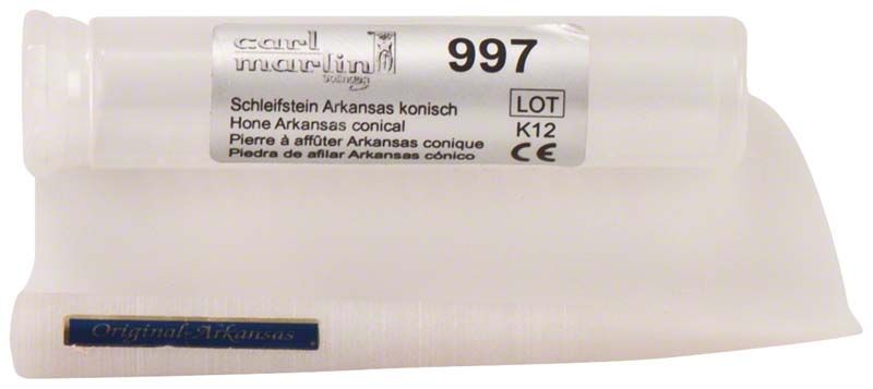 Schleifstein Arkansasstein Ø 8 mm in transparenter Verpackung.