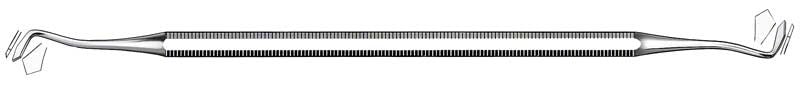 Zahnmedizinisches Amalgaminstrument FRAHM aus Edelstahl mit doppeltem Arbeitsende.