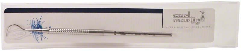 Unzerbrechliche Zahnsonde Figur 23, rund, in transparenter Verpackung.