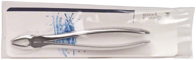 Zahnzange aus Edelstahl für Frontzahnentfernungen in Verpackung.