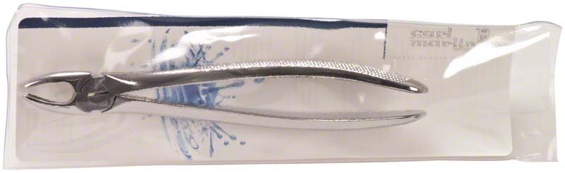 Zahnzange aus Edelstahl in transparenter Verpackung.