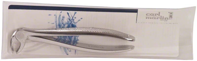 Zahnzange aus Edelstahl für Molarenextraktion mit Karogriff.