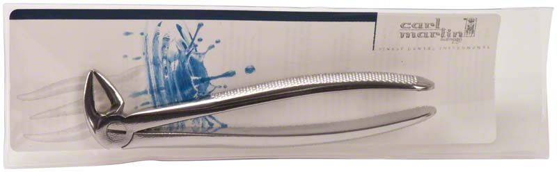 Zahnzange UK für Wurzeln in schmaler Form in Verpackung.