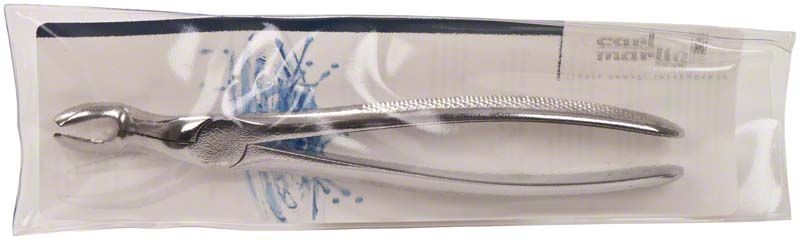 Zahnzange aus Edelstahl für Weisheitszähne in Kunststoffverpackung.