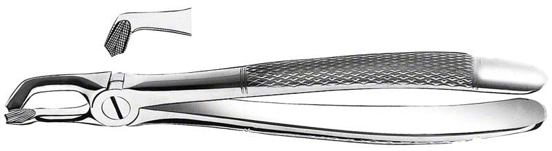 Zahnzange UK für Weisheitszähne aus Edelstahl mit geriffeltem Griff.