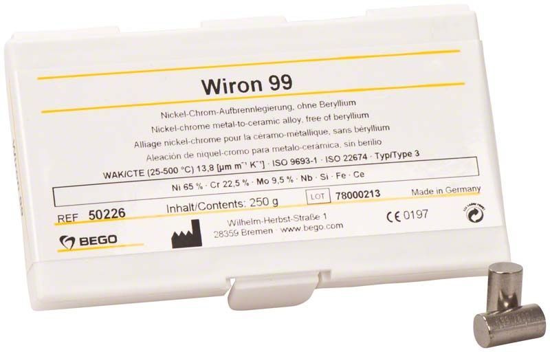 Wiron 99 Metalllegierungspaket, 250g, mit Produktinformationen auf Verpackung.