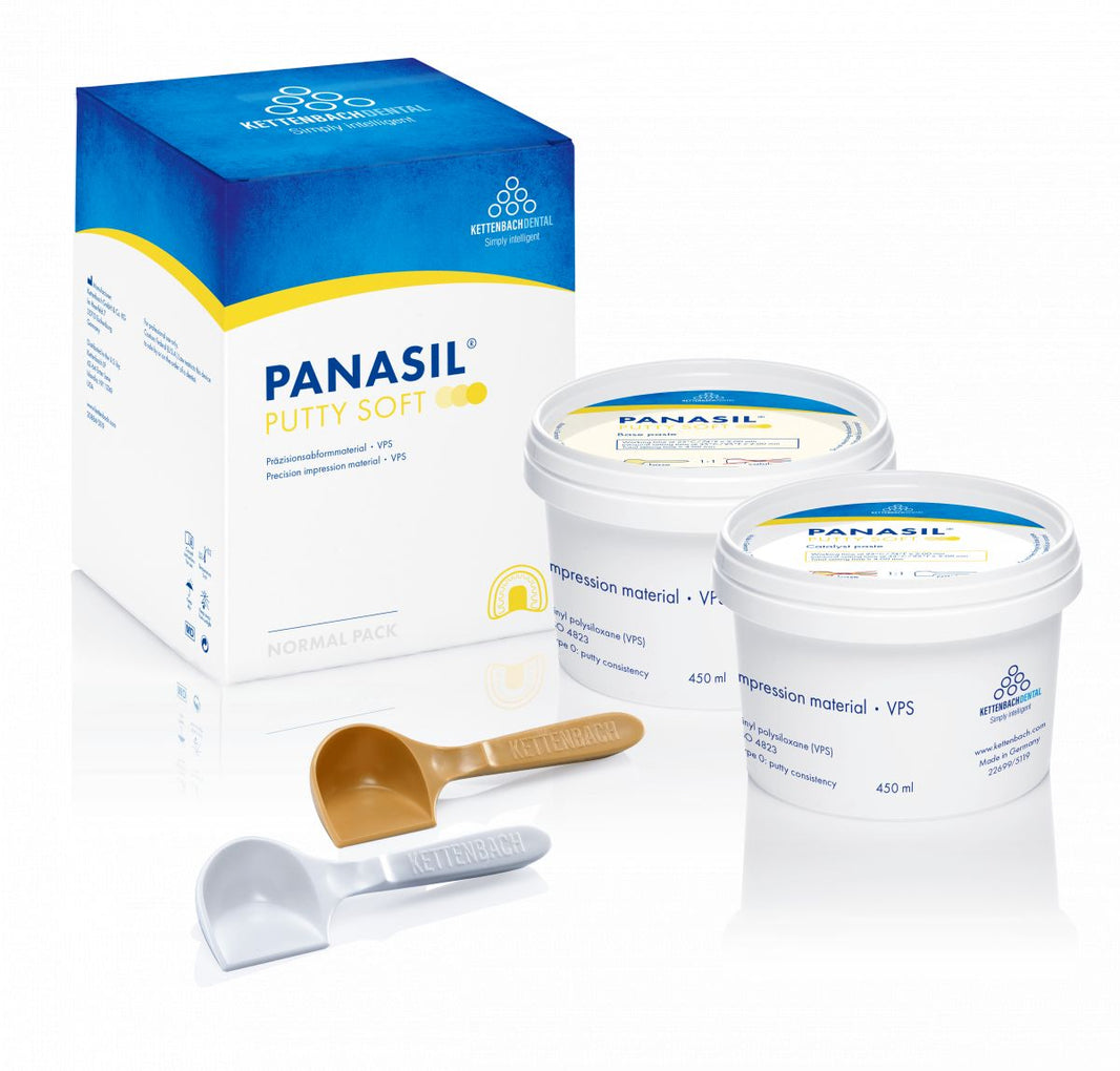 Panasil® Putty Soft Normal Pack mit zwei 450ml Dosen und Mischspatel.