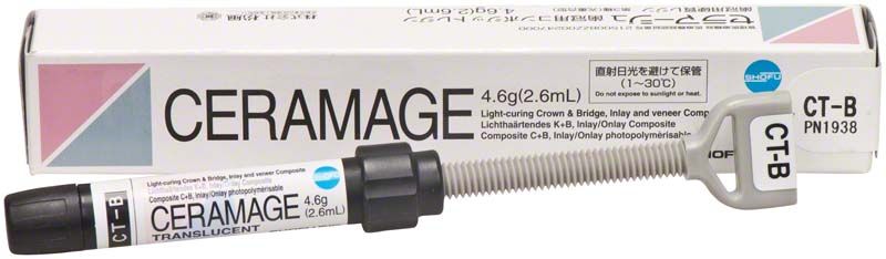 Ceramage Hals Transluzent CT-B Komposit in Spritze und Verpackung.
